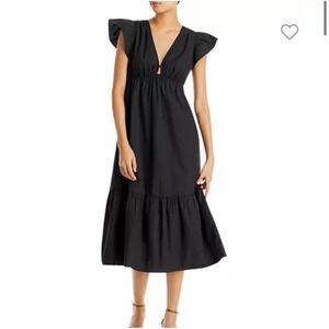 Rails Dress Large Tina Black Ruffle Sleeve V Neck Dress Cotton Blend Cottagecore